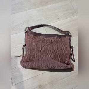 Lucky Brand leather hobo bag with a woven texture and braided shoulder strap